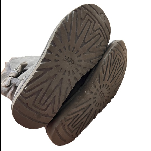 UGG Leather Suede Ankle Shearling Style Boots Gray Bow Rhinestone - Picture 5 of 7